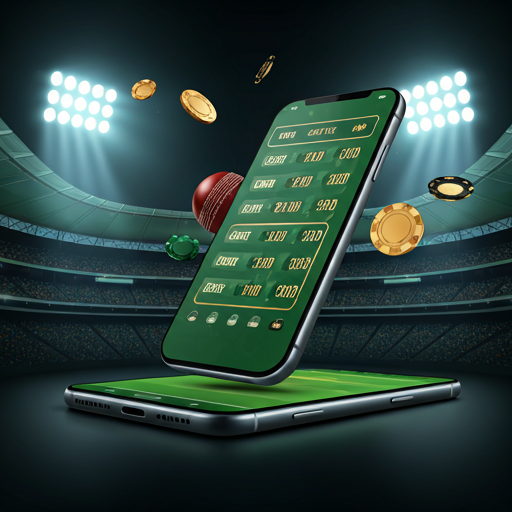 99exch online cricket ID app on a smartphone showing live cricket betting odds in a neon-lit stadium